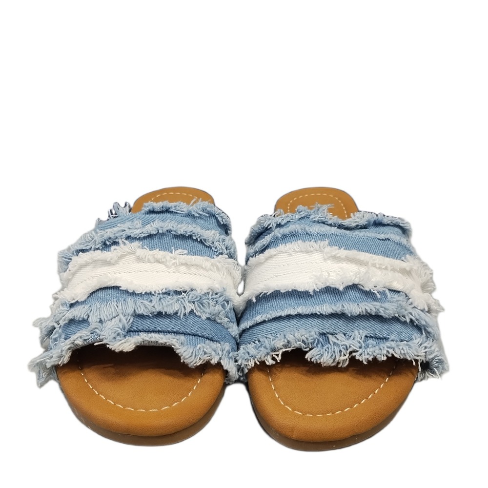 Hey Girl by Corkys Lowkey Sandals Women 7 Multi Denim Fringe Comfortable Slip On
